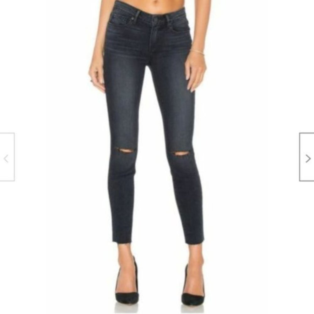 Paige Verdugo Ankle Blue Black Distressed Frayed Hem Jeans
